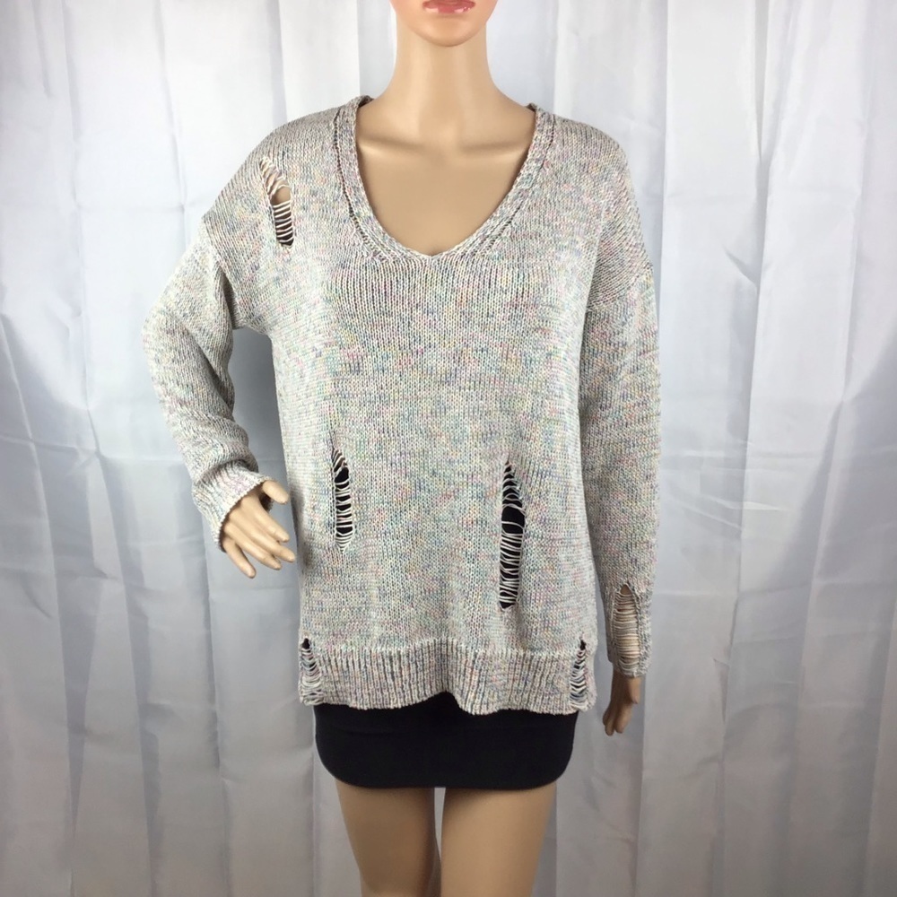 Caslon Ivory Rainbow Shredded Sweater Size M